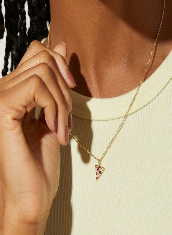 Cykdohy Dainty Pizza Simulated Crystal Pendant Necklace for Women Gold-Plated Cute Red Simulated Cubic Zirconia Exquisite Tiny Sparkly Creative Food Triangle Cheese Charm Chain Necklaces Jewelry Daughter BFF - Image 3